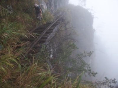 調查隊前往木瓜山21林班行經神景鐵道，鐵道嚴重崩壞
